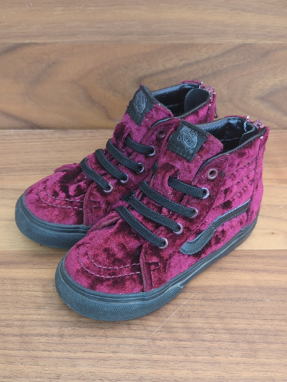 Kids Burgundy Vans SK8-Hi Zip Velvet High-Top Sneakers
